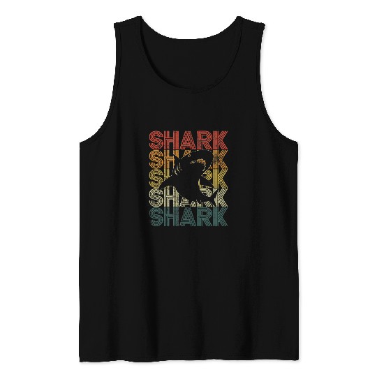 Retro Shark Fish Fishing Week Beach Sea Summer Ocean Tank Tops