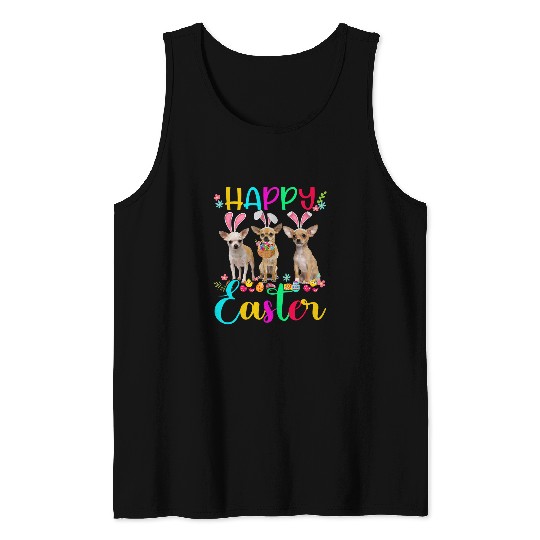 Happy Easter Three Chihuahua Wearing Bunny Ear Gifts Tank Tops