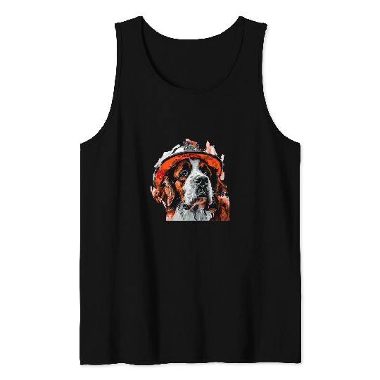 Saint Bernard Firefighter Hat Fireman Dog Tank Tops