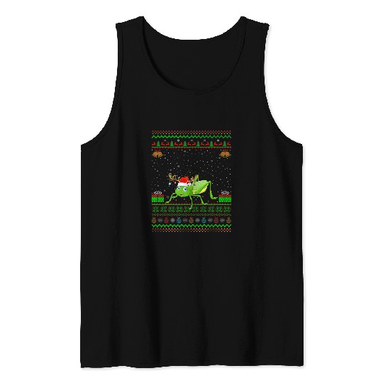 Reindeer Santa Hat Matching Ugly Grasshopper Christmas Tank Tops