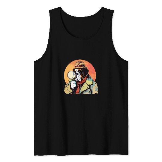 Saint Bernard Detective Funny Dog Mystery Tank Tops