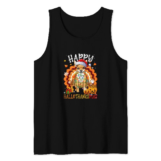 Happy Hallothanksmas Chihuahua Thanksgiving Xmas Tank Tops