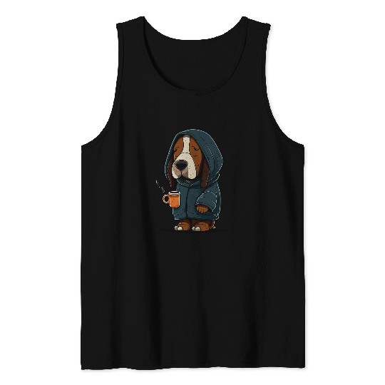 Grumpy Coffee Lover Dog on Coffee Basset Hound Tank Tops