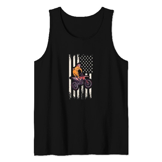 Motocross Dirt Bike 2USA Flag Patriotic Biker Motorcycle Tank Tops