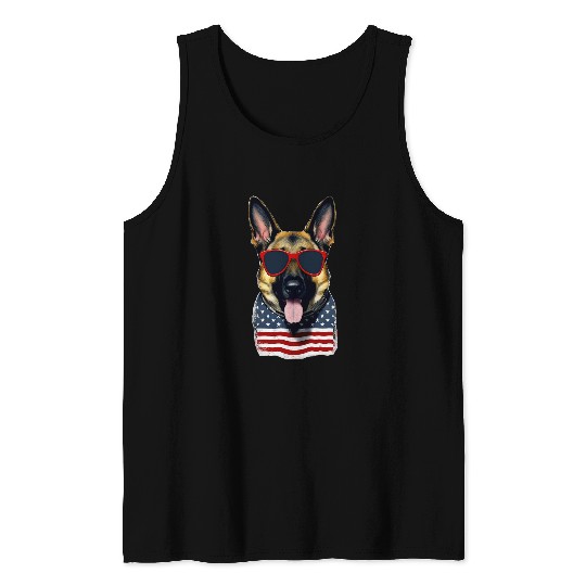German Shepherd American Flag Sunglasses vintages July 4th Tank Tops