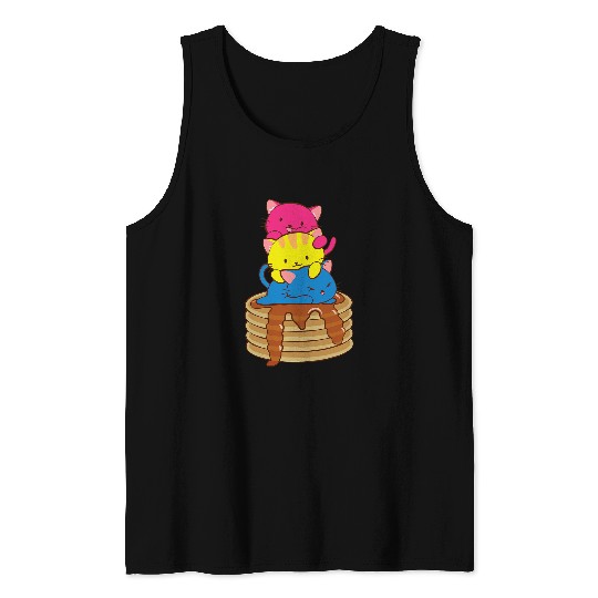 Pansexual Pride Flag Cute LGBTQ Pan Pride Kawaii Cat Tank Tops