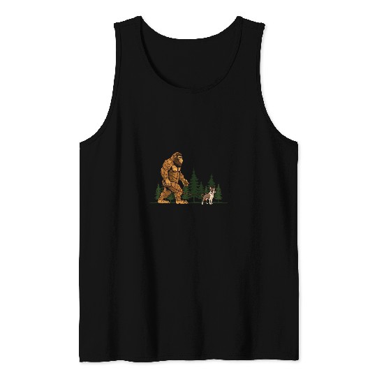 Funny Boston Terrier bigfoots Dog Walking Dog Mom Dad Kids Tank Tops