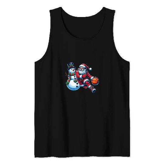 Santa Playing Basketball With A Snowman Christmas 1 Tank Tops