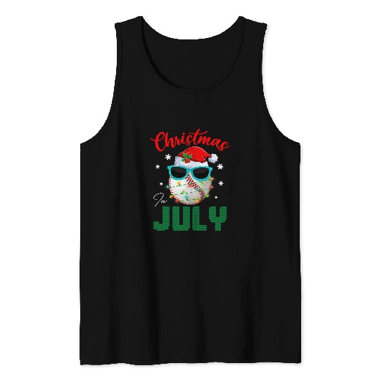 Santa Baseball Ball Sunglasses xmass Lights Christmas In July Tank Tops