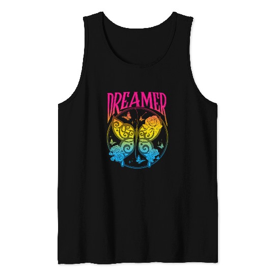 Pansexual vintages Retro Butterfly Roses Pan Pride Dreamer Tank Tops