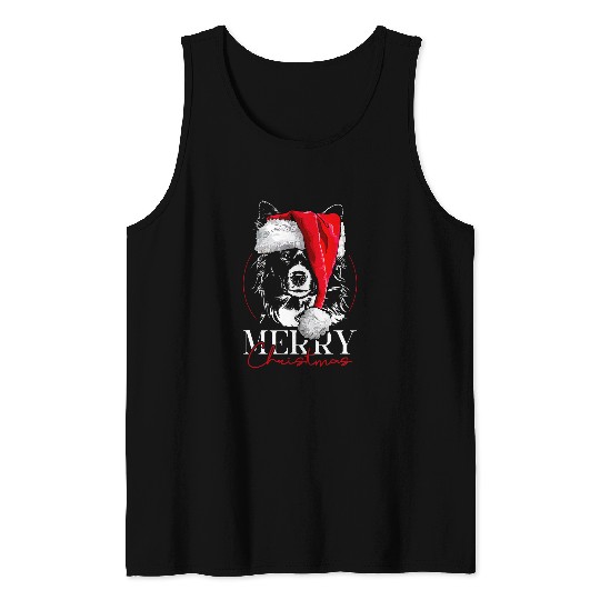 Funny Santa Border Collie Merry Christmas dog mom dog Tank Tops