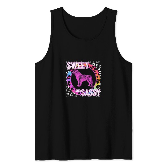 Newfoundland Newfie Dog 90s Nostalgia Rainbow Leopard Print Tank Tops