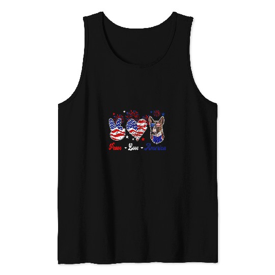 Peace Love America Cute Bull Terrier Sunglasses Fireworks Tank Tops