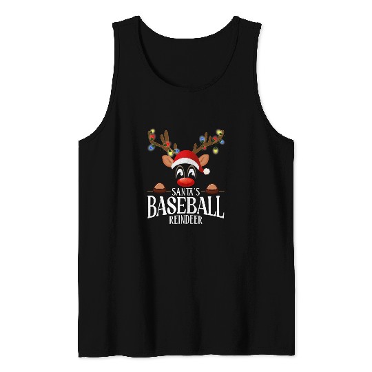 Santas Baseball Reindeer Funny xmass Matching PJS Tank Tops
