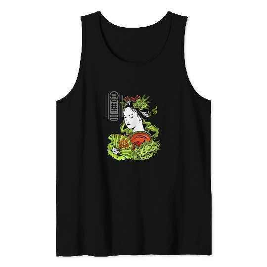 Japanese Geisha With Foldable Fan Japan Lovers Tank Tops