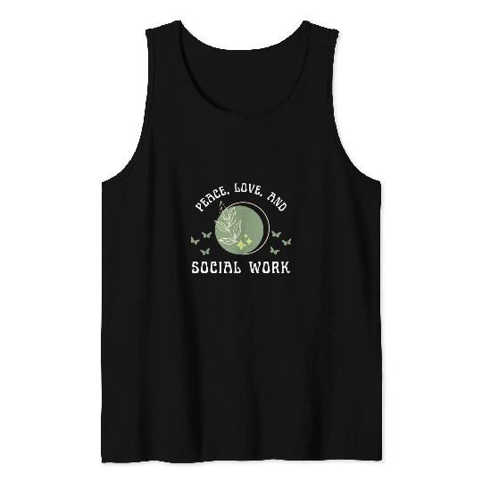 Peace Love and Social Work Green and Butterfly Tank Tops