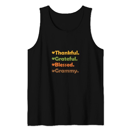 Womens Thankful Grateful Blessed Grammy Grandma Family Fall Funny Tank Tops
