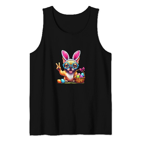 Funny Peace Sign Hand French Bulldog Easter French Bulldog Tank Tops