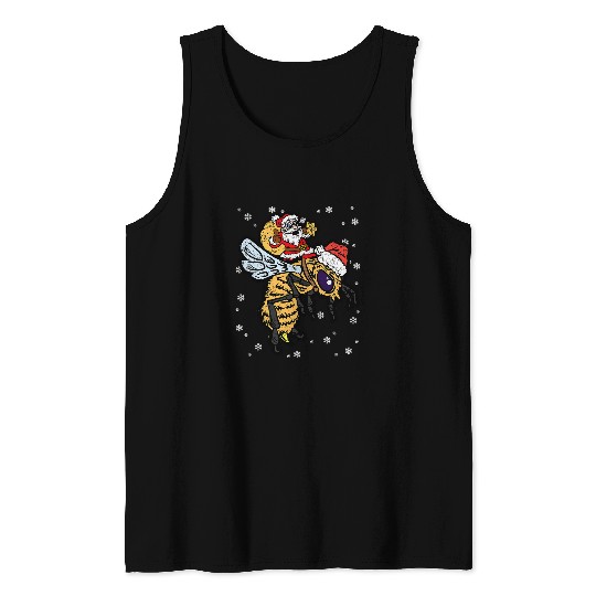 Santa Riding Bee Christmas Cute xmass Beekeeping Beekeeper Tank Tops