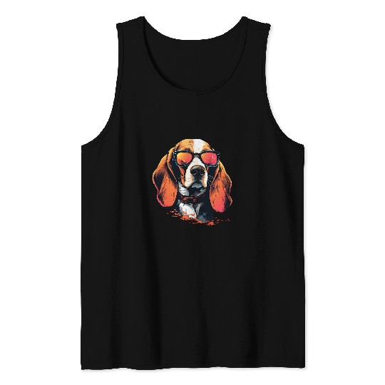 Funny Cool Beagle Dog With Sunglasses Beagle Tank Tops