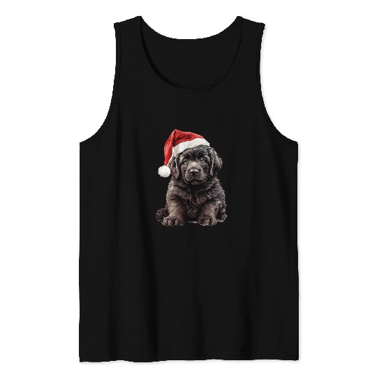 Newfoundland puppy Dog wearing a Christmas hat Christmas  1 Tank Tops