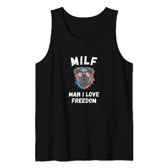 MILF Man I Love Freedom Patriotic Bulldog USA Murica Mom Tank Tops