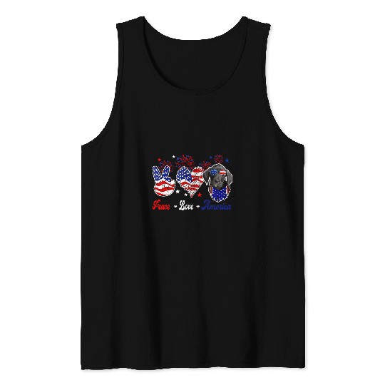 Peace Love America Cute Great Dane Sunglasses American Flag Tank Tops