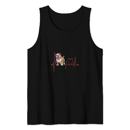 Miniature Bulldog Dog Heartbeat EKG Funny for Dog Lovers Tank Tops