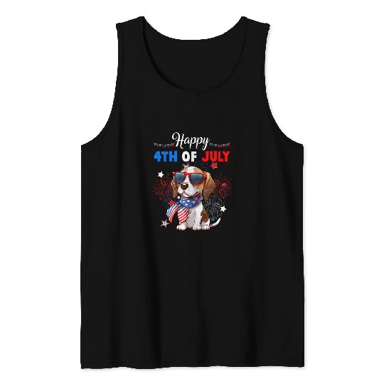 Happy 4th of July Family Matching American Beagle Dog Lovers Tank Tops