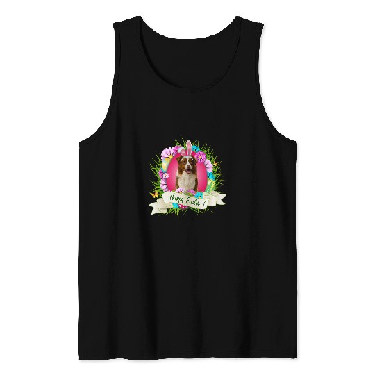 Happy Easter Border Collie Wearing Bunny Ear Eggs Cool Tank Tops
