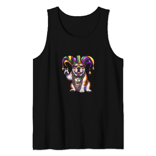 Peace Sign Hand Dog Mens Womens Mardi Gras English Bulldog Tank Tops