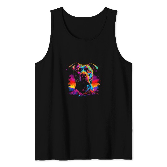 Pitbull Dog Mountain Art Tank Tops