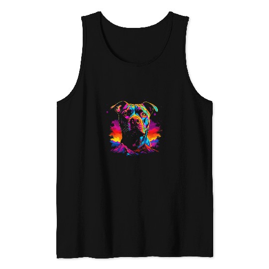 Pitbull Dog Mountain Art Tank Tops