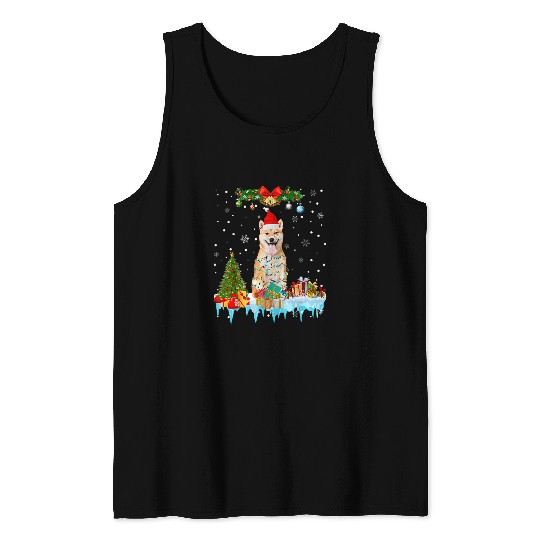 Dog Shiba Inu Santa Hat Reindeer Christmas Lights 3 Tank Tops