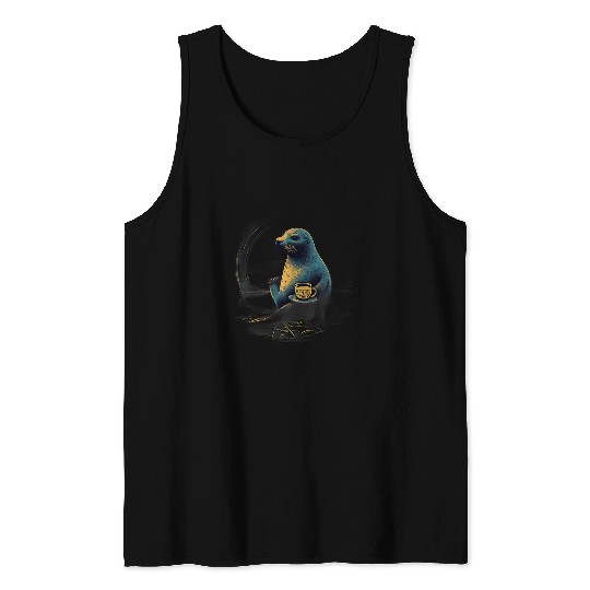 Seals Cup of Coffee Seals caffeines Drinking Marine Biologist Tank Tops