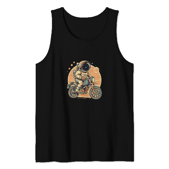 Space Astronaut Riding vintages Motorcycle On Planet Mars Tank Tops