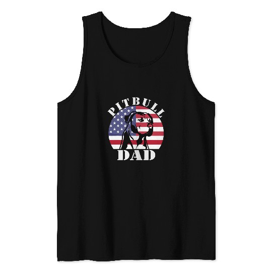 Pitbull Dad Funny American USA Flag Independence Dog Lover Tank Tops