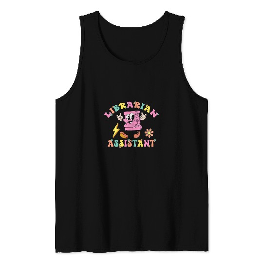 Librarian Assistant Appreciation Library Book Reader Groovy Tank Tops