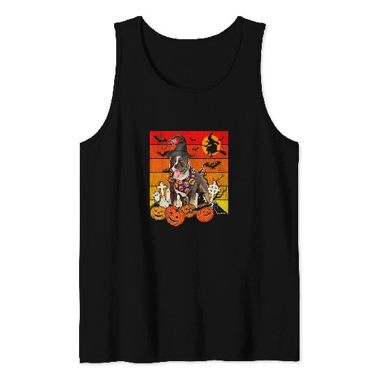 pitbull dog witch scary pumpkin halloween spooky boo Tank Tops