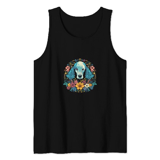 Poodle Dog with Flowers Tank Tops
