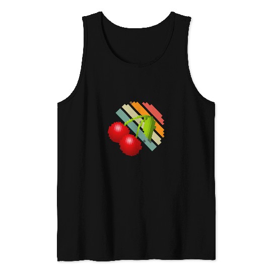 Pixel cherry art retro and vintages men women kids Tank Tops