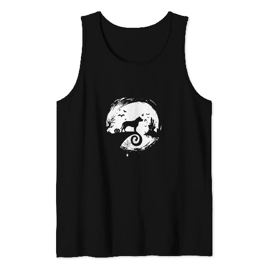 Pittie Halloween Costume Moon Silhouette Creepy Tank Tops