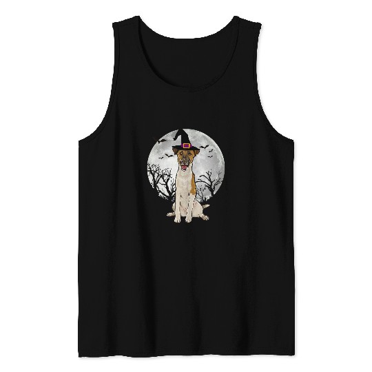 Scary Smooth Fox Terrier Dog Witch Hat Halloween Tank Tops