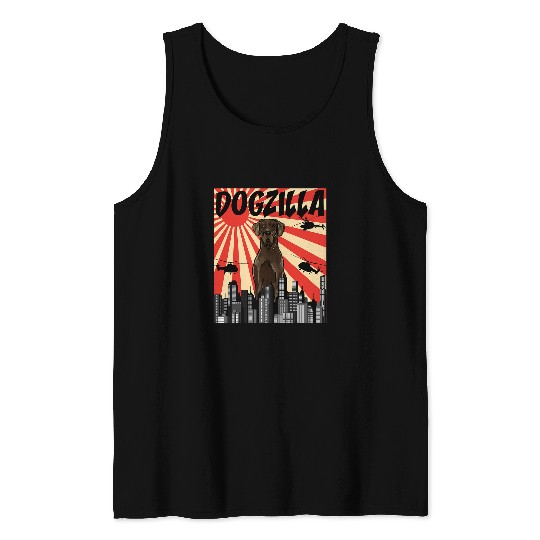 Dog Great Dane Funny Retro Japanese Dogzilla Black Great Dane T-Shirt Tank Tops