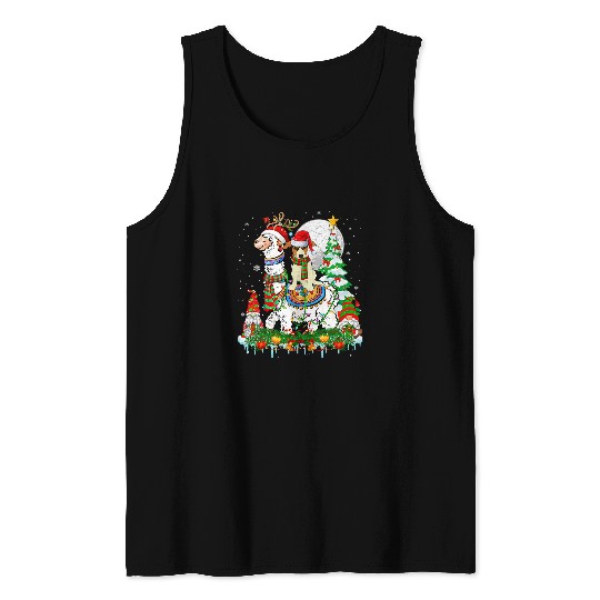 Santa Jack Russell Terrier Riding Reindeer Llama Xmas Tank Tops