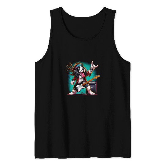 Rock Sign Punk Guitarist English Springer Spaniel Dog Tank Tops