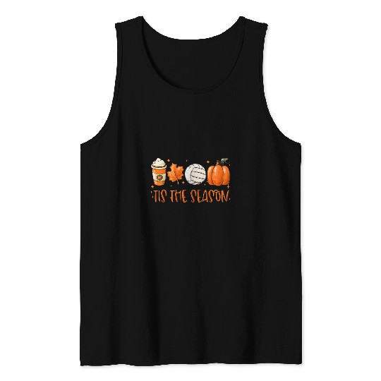 Tis The Season Latte Pumpkin Fall Thanksgiving Volleyball Tank Tops