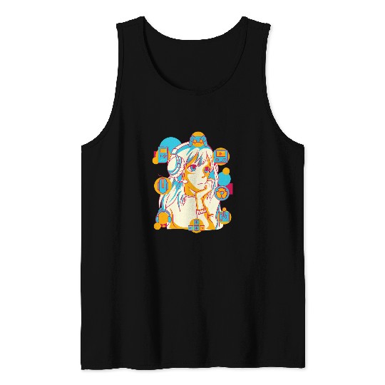 Japan Culture Art Anime Girl Vaporwave Video Games Tank Tops