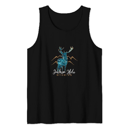 Jackson Hole Wyoming USA Elk Mountains Vacation Souvenir Tank Tops