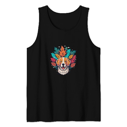 Hello Fall Autumn Leaf Funny Beagle Dog lovers Tank Tops